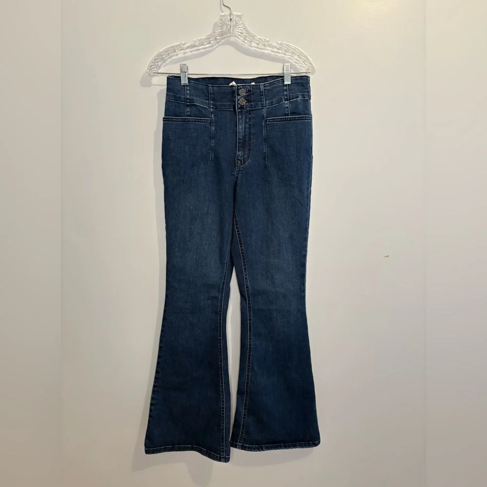 M Jeans Maurices Women's 10 High Rise Flare Dark Wash Jeans Denim No Back Pocket - Picture 3 of 14